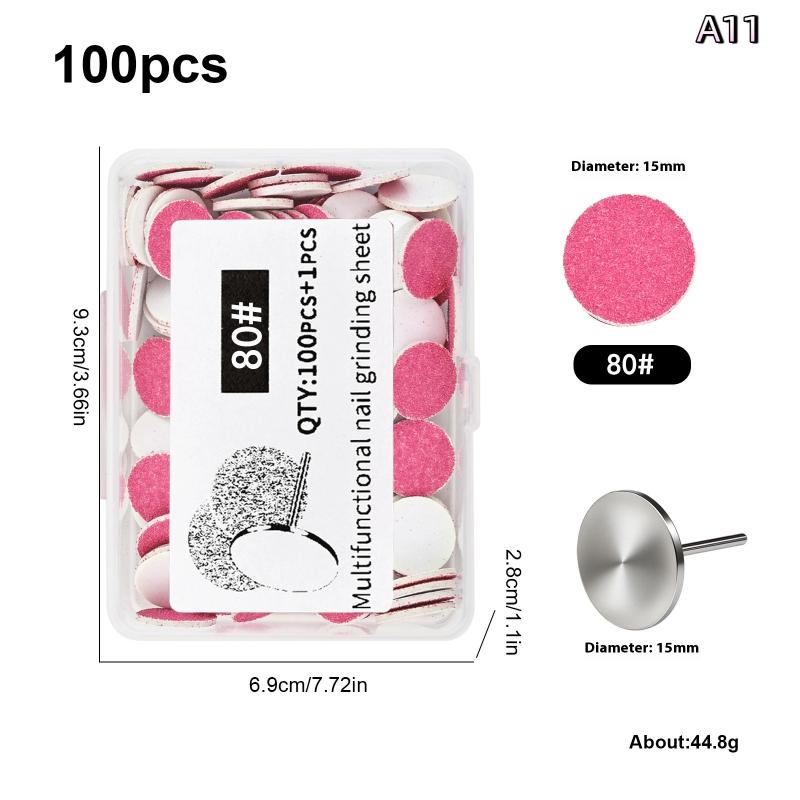 Nail Art Sanding Polish Paper Discs With Metal Nail Bearing Replaceable Self-Adhesive Sandpaper Discs Repair Manicure Pedicure