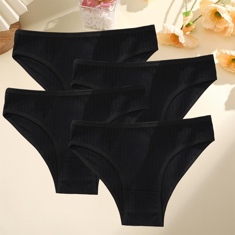 4PCS/SET Women's Cotton Panties Sexy Soft Striped Underpants Solid Color Briefs Female Comfortable Stretch Lingerie M-XL