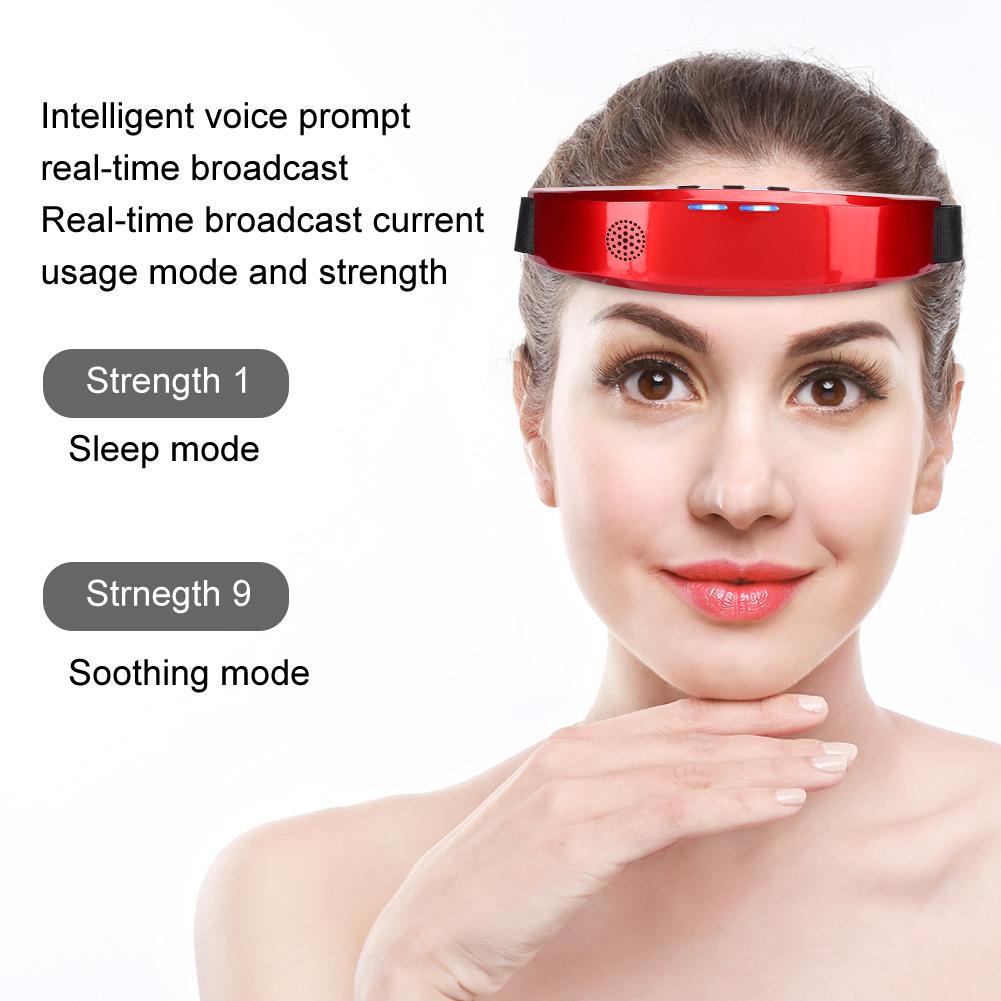 Multi Functional Head Massager Voice Prompt Low Frequency Pulse Insomnia Improvement Machine(Voice Heating Red )