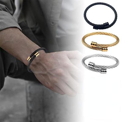 Männer Titan Ionen Armreif Armband Stahldraht Armband männer Hip-hop Punk Offene Elastische Handgelenk Manschette