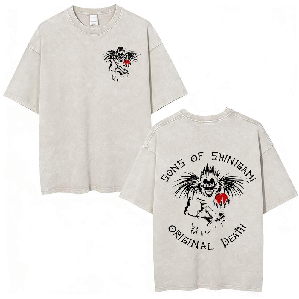 Vintage Washed Anime Death Note Ryuk Yagami Light LLawliet T Shirts Mens Women Cotton Tee Shirt Fashion Short Sleeve Tshirts