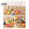 Solid Wood Memo Clip 2 Pcs Wooden Cube Base Holder with Clips Mini Table Water-based Paint Desk Accessory Number Stands for Name Cards Photos,