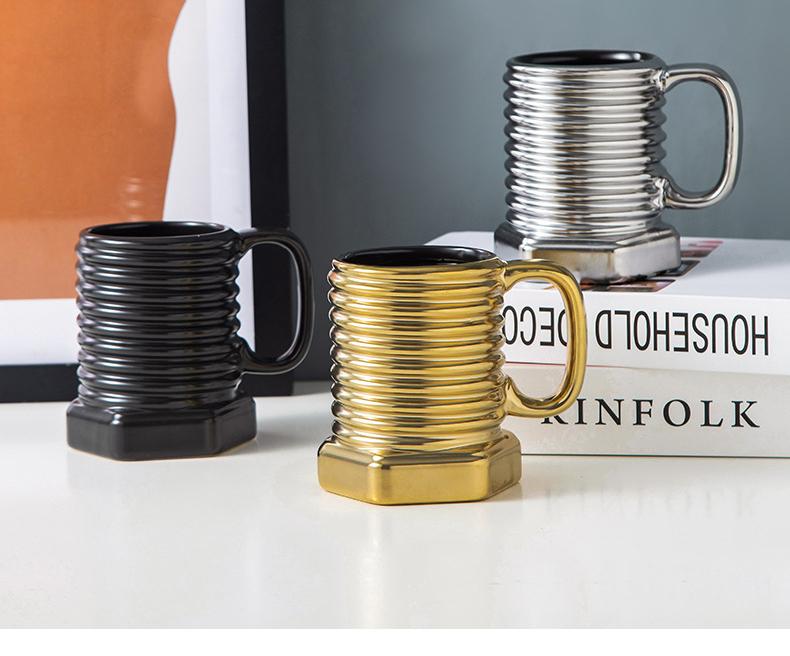 Novel Ceramic Cup Matte Electroplated Mug Screw Cups Office Coffee Cup Kitchen Bar Supplies Home Living Room Drinking Utensils