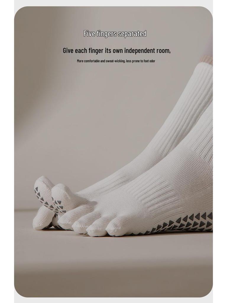 Women's Anti-Odor Five-Toe Yoga Mid-Calf Socks for Autumn/Winter | Anti-Slip Toe-Separating Socks for Sports, Dance, and Pilates