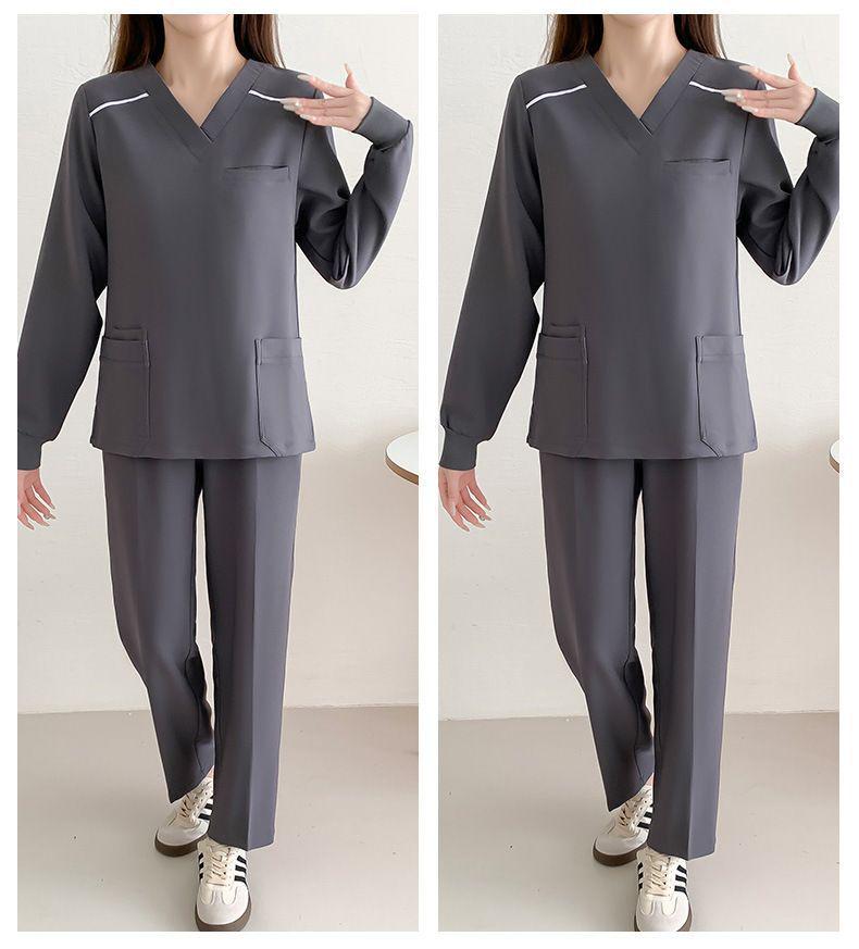 Enhanced Anti-Static Long Sleeve Scrub Suit - Quick-Drying, Stretchable, Medical Gown for Nurses