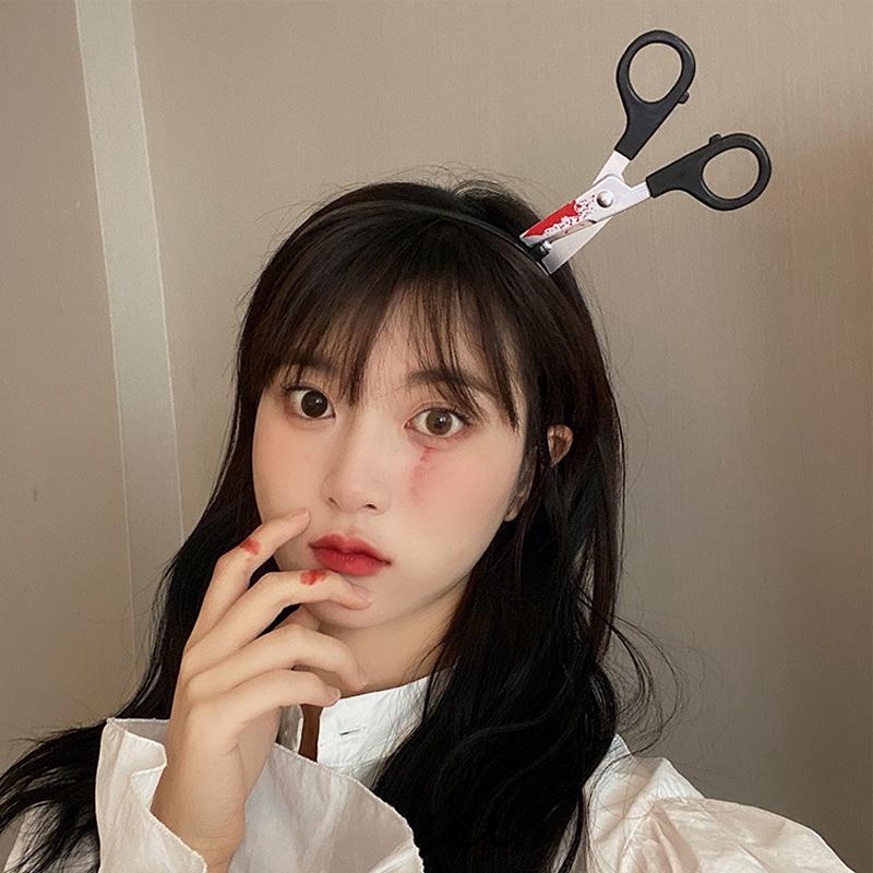 Halloween Party Horror Hair Bands Fake Knife Axe Cleaver Scissor Headbands Through Head Scary Masquerade Costume Photobooth Prop