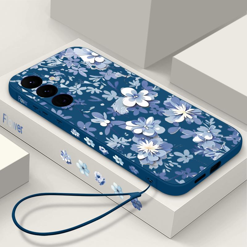 Husă cu șnur cu imprimeu floral pentru Samsung Galaxy S24 S23 S22 Ultra S21 FE A14 A34 A52 A54 A15 A25 A35 A55 5G A16 A56 S25 Plus
