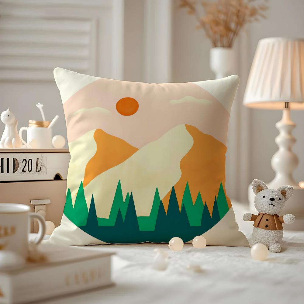 Classic Sunrise Cartoon Cushion Cover Antidustmite Pillowcase Invisible Zipper Silky Short Plush Sofa Cushion Cover