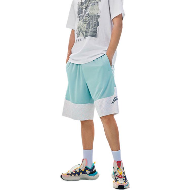Short de basket-ball pour homme Li Ning Badfive avec imprimé logo, court, Lac-Gris-Bleu AAPR207-5