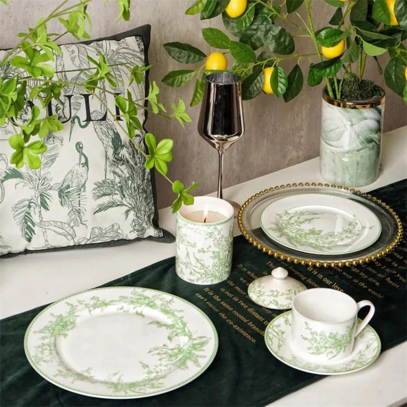 Pastoral Lily of The Valley Series Ceramic Dinner Plate Bone China Tableware Desktop Decoration Round Plate Home Decoration
