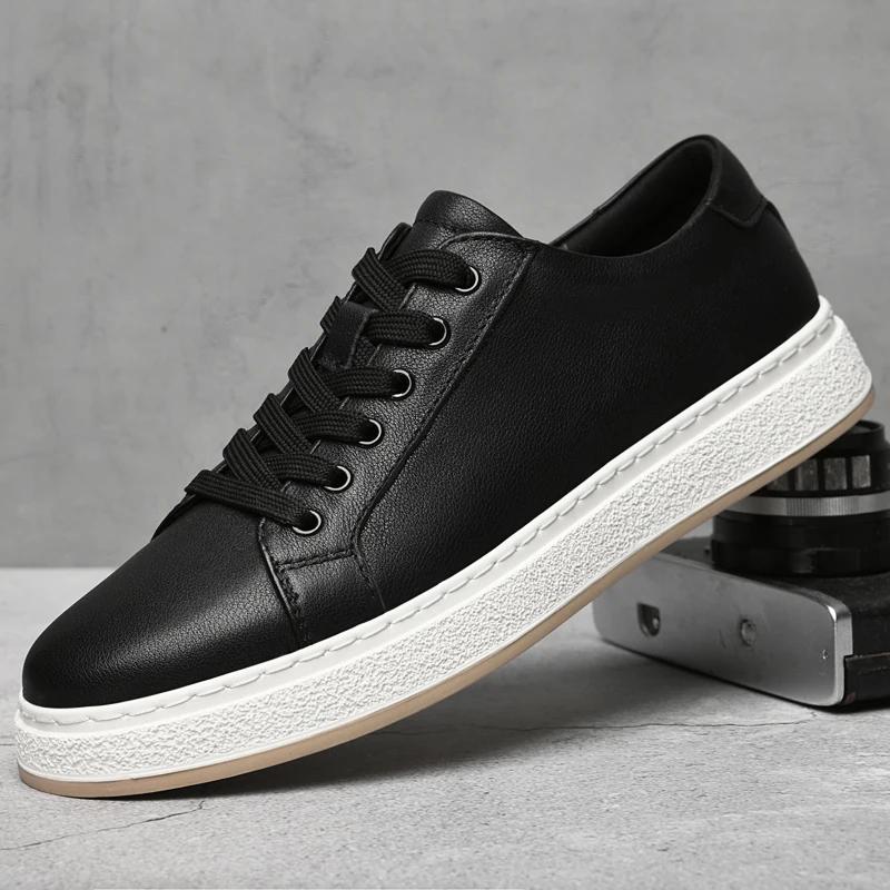 Fashion New Men's Shoes Brand Classic Casual Genuine Leather Soft Walking Men Sneaker Shoes White Black RunningTrendy Sneakers for Men