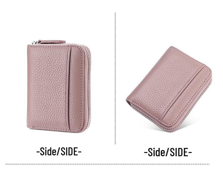 Women's Genuine Leather Zipper Card Holder - Anti-Demagnetization Multi-Slot Accordion Style