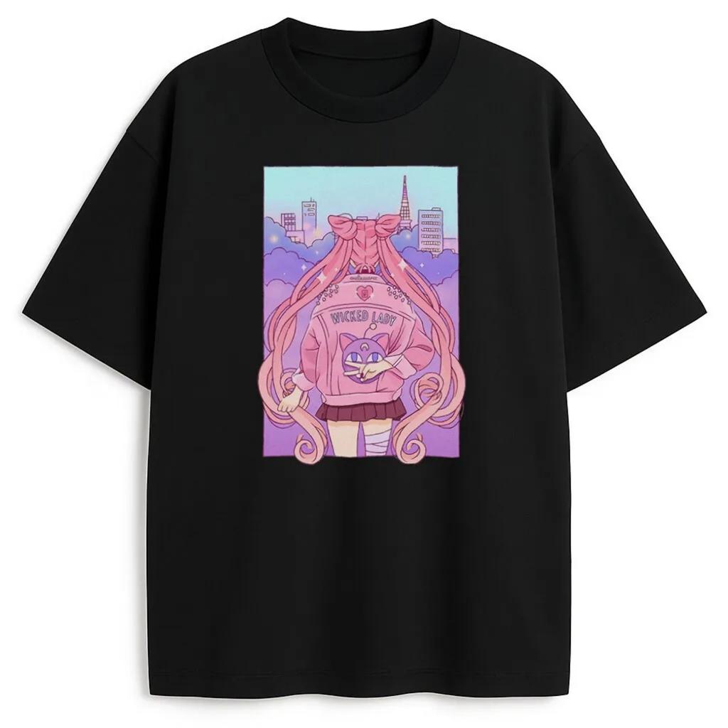 2026 Mode Baumwolle Sailor Moon Lost Americana Bequem Wicked Lady Y2K T-Shirt Sommer Herren Streetwear Eltern-Kind Weiches T-Shirt