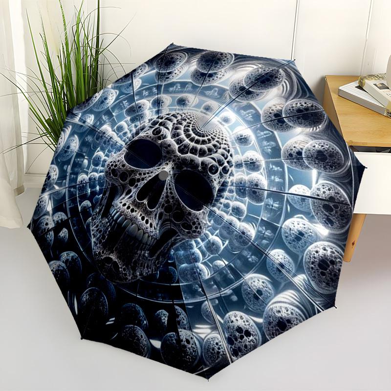 1pc Fractal Skull Automatic Folding Umbrella - Compact 8-Rib Design,Perfect Gift for Friends & Family Yy250926078
