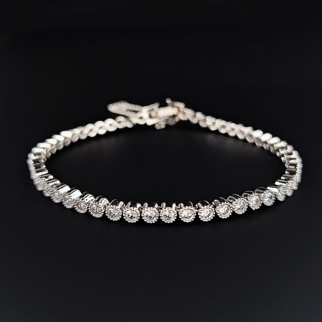 Korean Style Zircon Diamond Copper Tennis Bracelet for Women - Fashionable, Anti-slip Chain, Simple Design (s4773)