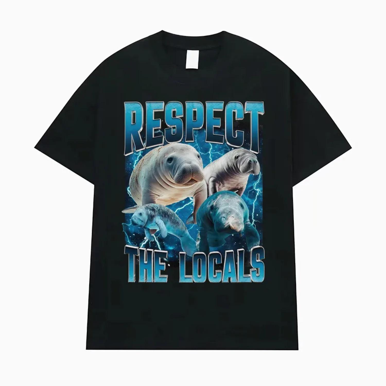 

Respect The Locals Wildlife Graphic T Shirt Funny Retro atee Meme Tee Shirt Casual Cotton Short Sleeve T-shirts S чёрный