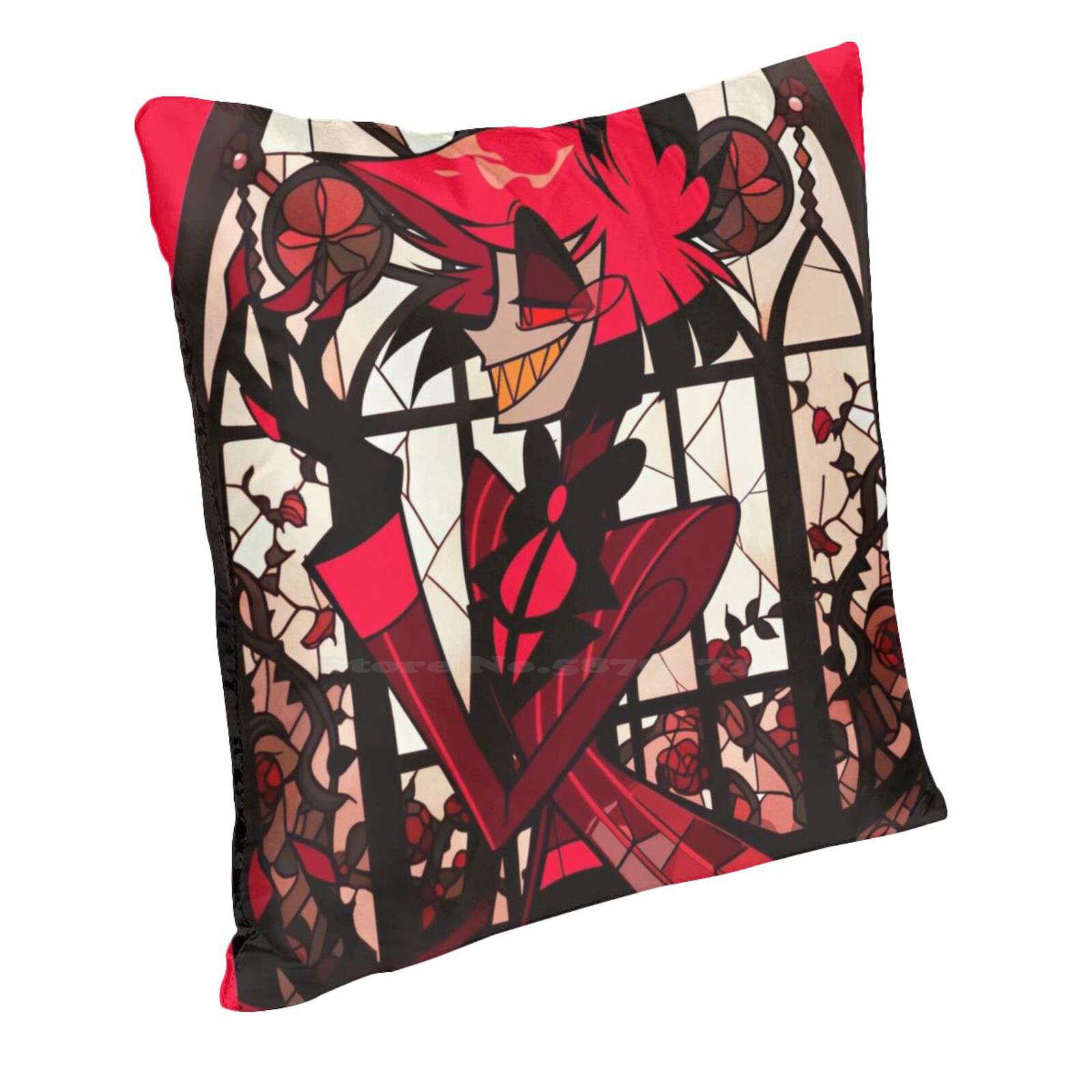 Stained Glass Alastor Home Sofa Car Waist Throw Pillowcase Radio Demon Alastor Stained Glass Angel Dust Peach skin 18*18(CM)-1Pcs