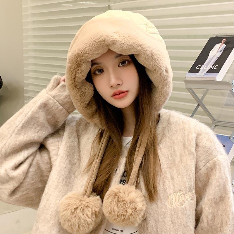 Bonnet pull-over d'hiver pour femme, chaud et protège-oreilles, bonnet de neige chaud et coupe-vent pour le cyclisme, en polaire épaissie