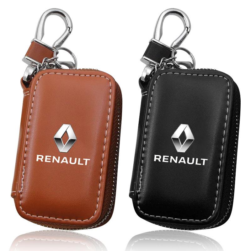 1 stuks Lederen Embleem Autosleutelhoes Sleutelhanger Rits Sleutelhoes Tas Voor Renault Dacia Duster Kaptur Clio Logan Captur Megane 2 3 Laguna