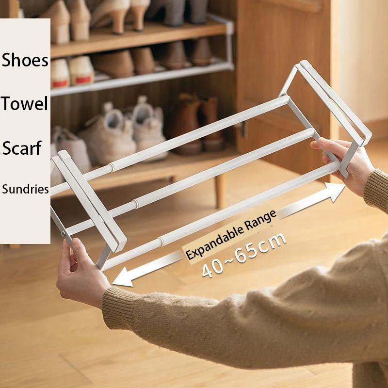 Výsuvný botník 40-65 cm, prostorově úsporný víceúčelový závěsný košík na boty a drobnosti, úložný věšák na ručníky do domácnosti