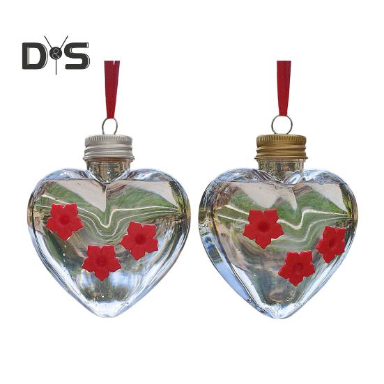Heart-Shaped Hummingbird Feeder Outdoor Hanging Plastic Feeder Jar with Flower Feeding Ports for Garden Yard Patio Tree Decor