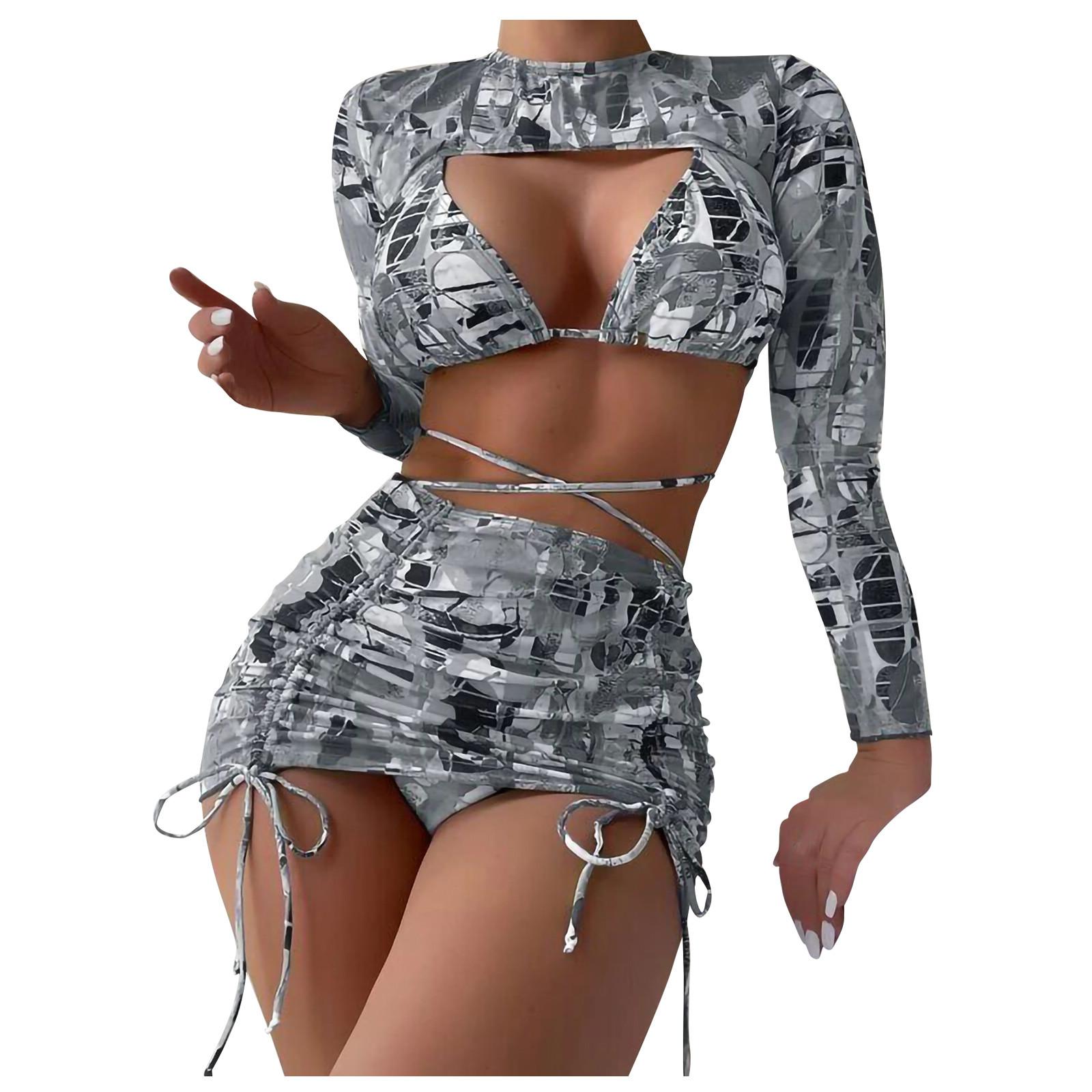 

Модная женская сексуальная пляжная одежда с принтом, купальник-бикини, разделенный купальник L серый