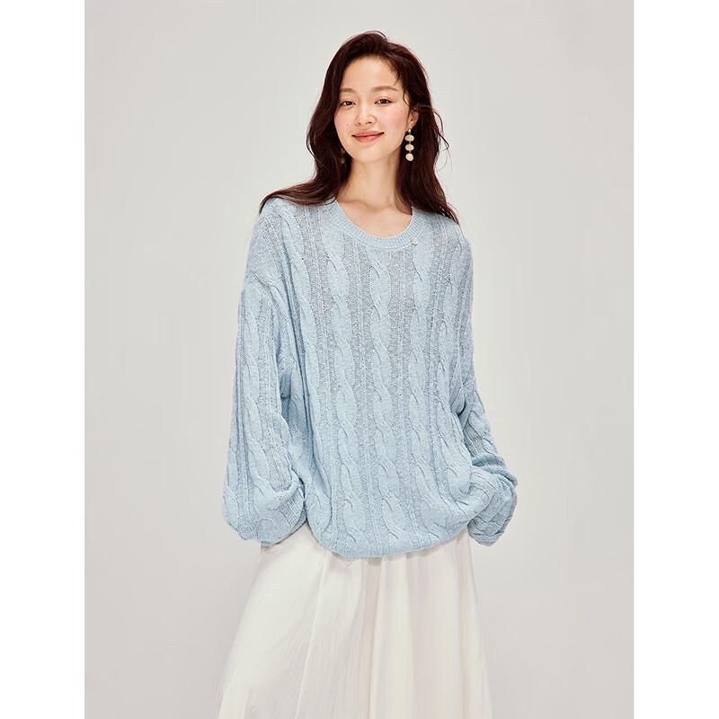 INMAN Women's Cable Knit Round Neck Sweater