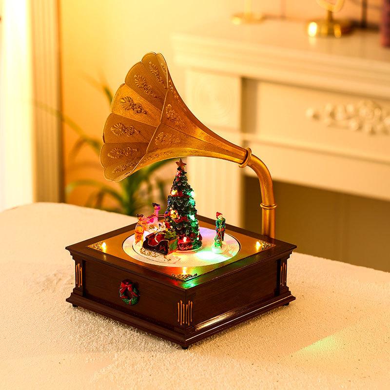 Christmas Music Box Record Player Rotating Light with Music Bar Cafe Display A Christmas Gift