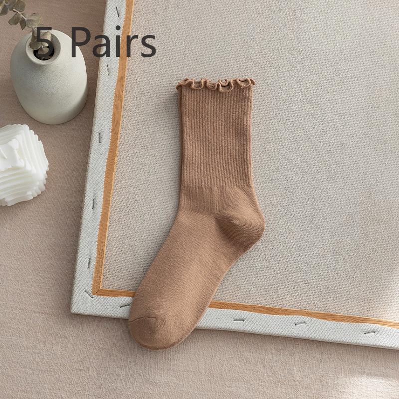 

5 пар женских осенне-зимних носков с кружевным ворсом 5 Pairs света кофе