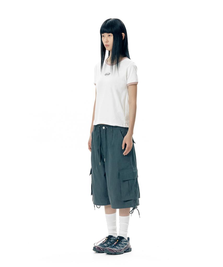 AMES-WORLDWIDE Symbol Logo Embroidered Crop Tee White