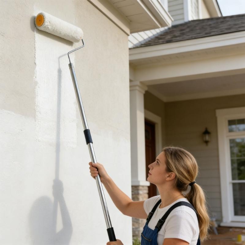 67 Inch Metal Paint Roller Extension Handle With 9 Inch Thick Fiber Sleeve For Consistent Wall Painting