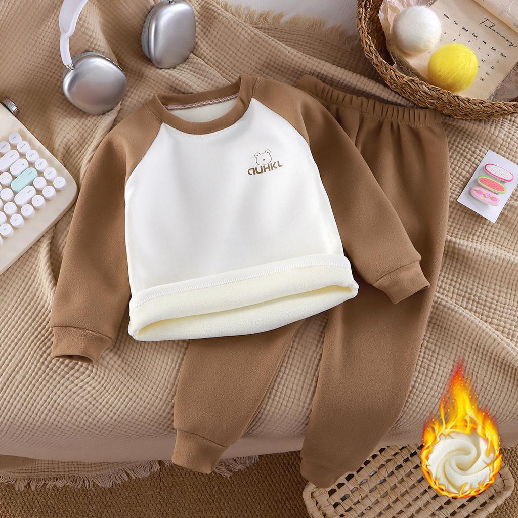 Autumn and Winter Girl Clothes Plus Velvet Thickened Children's Underwear Long Sleeves Long Pajamas Set Baby Boy Sets for Childr
