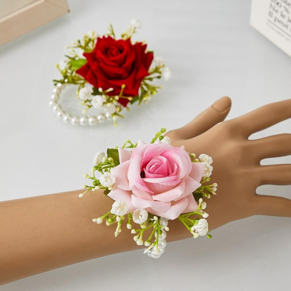 Handmade Wedding Brooch Silk Wrist Flower European Rose Boutonniere  Wedding Accessories