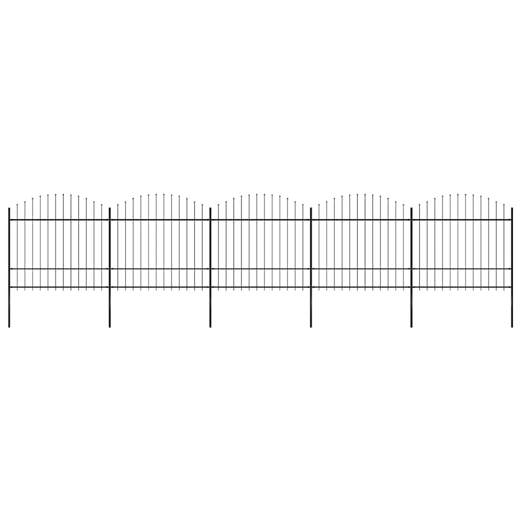 Spear Tip Steel Garden Fence 892.5 x 175 cm Black