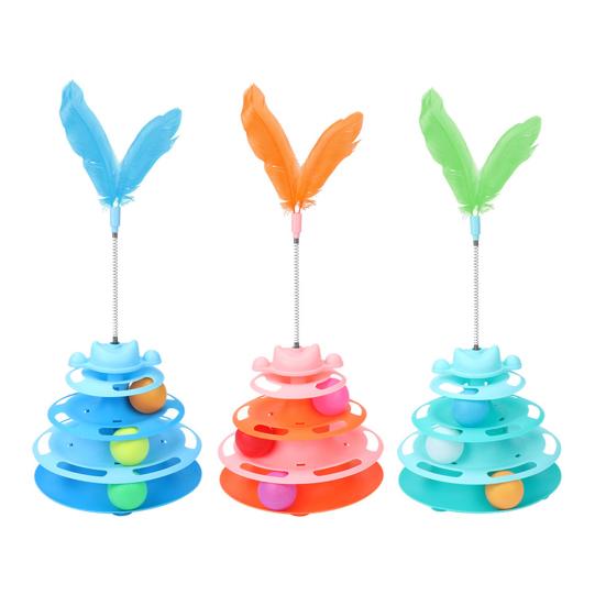 Cat Ball Track Toy Interactive Cat Ball Toy with Spring Feather Teaser 3-Tier Ball Track Cat Teaser for Indoor Cats And Kittens Exercise Enrichment