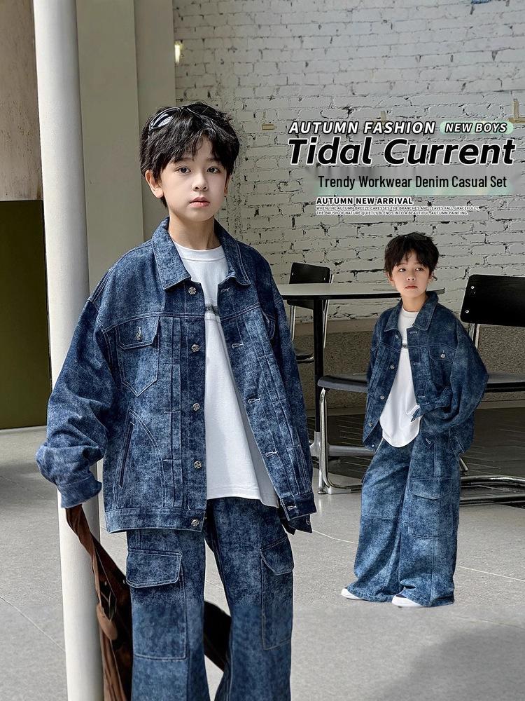 Boys' 2025 Cool & Stylish Denim Two-Piece Set: Trendy Autumn Streetwear for Kids