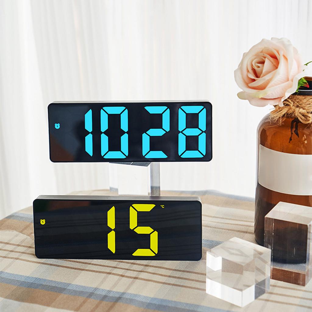 Mirror Surfaces LED Digital Alarm Clock with Alarm Dimming Date Day of Week Temperature Display for Bedroom Table Decors