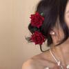 Red Rose Headpiece Hair Clip Light Luxury Retro Headflower Pure Desire Sensation Forest Female Photography Simulation Flower Duckbill