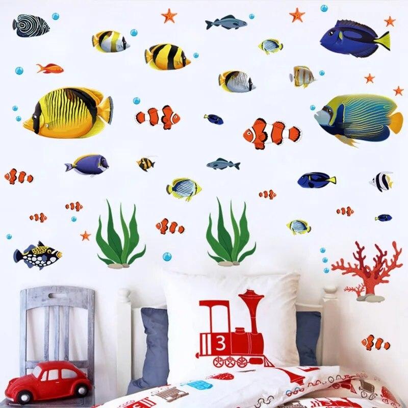 Sea Wall Decals Fish Wall Decals Fish Wall Nursery Stickers Removable Peel And Stick Art for Kids Baby Bedroom Living Room
