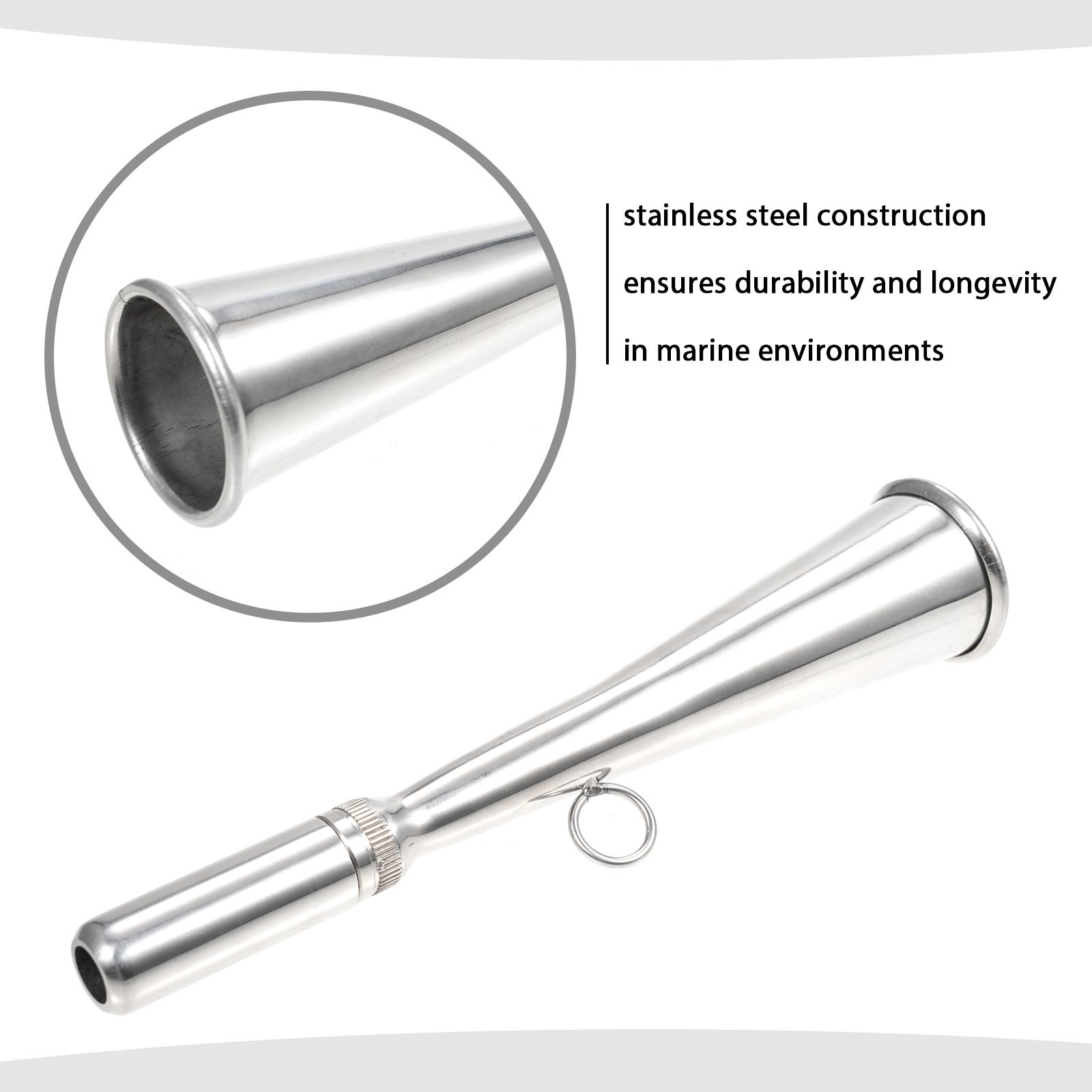 Stainless steel fog horn, loud and clr sound output, premium quality for marine . Handheld design, removable moutiece for sy clning.