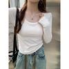 Square neck bottoming shirt, long-sleeved top in early winter, female slim-fitting and thin, small short knitted sweater