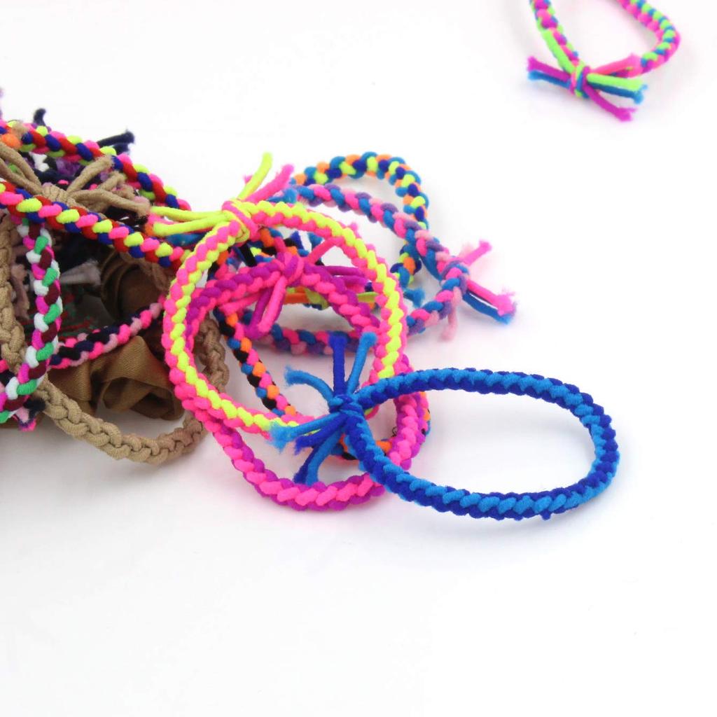 100PCS Color Hand Woven Knotted Rubber Band Hair Ties for Woman Girls Twists Braid Rope Headdress Hair Accessories Set