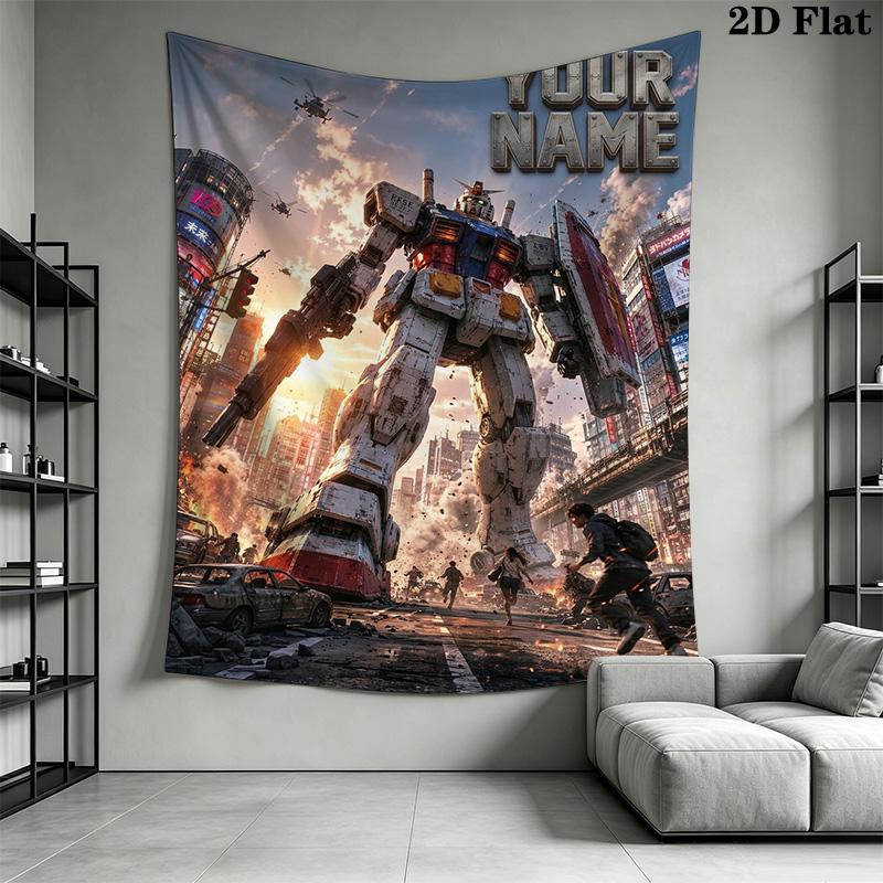 Name Custom Gundam Art Wall Tapestry Aesthetic Wall Hanging Printed Fabric Blanket Decorative Tapestries for Bedroom Living Room Home Decor