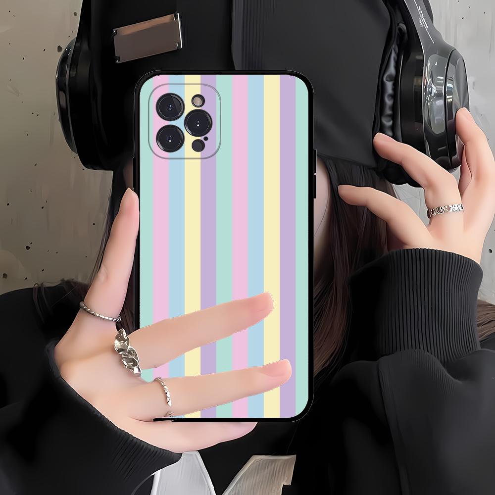 Colorful Rainbow Stripe Phone Case Silicone Soft for iphone 16 15 14 13 12 11 Pro Mini XS MAX Plus X Cover