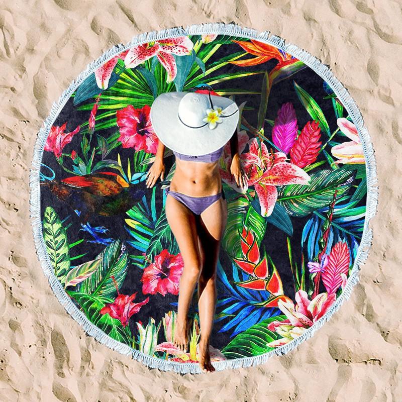 Ultrafine Microfiber Round Beach Towel Adults Quick Dry Digital Print With Fringe Trim Multipurpose Sand Mat Pool Travel Yoga Picnic