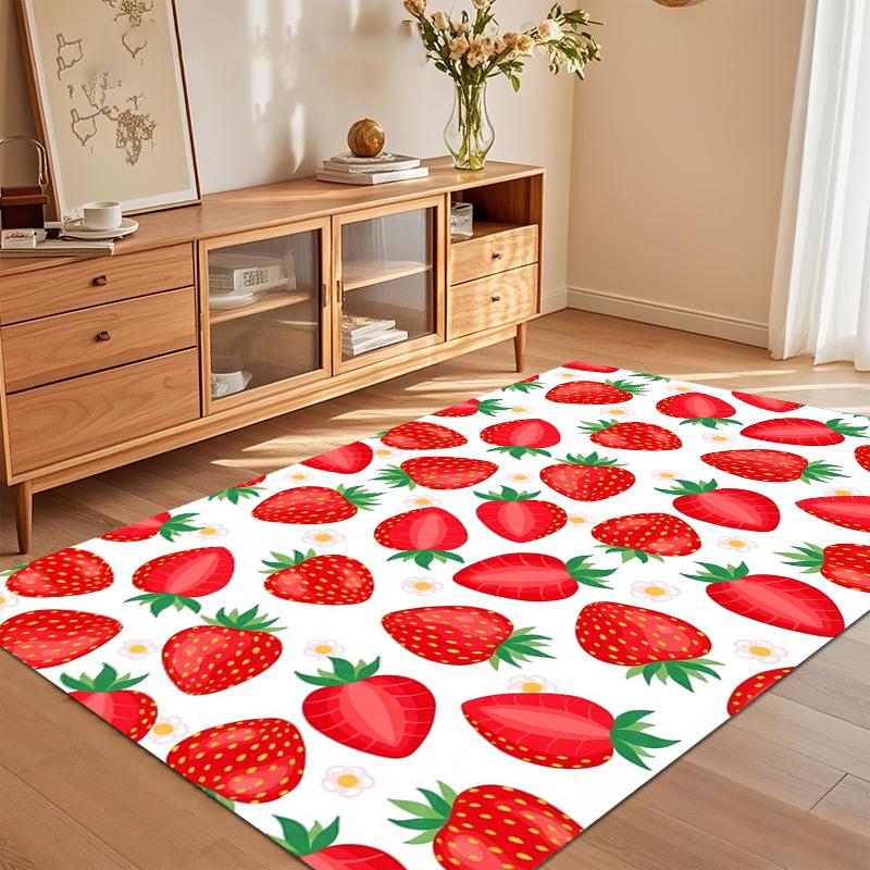 Cute Strawberry Print Area Rug Non Slip Soft Floor Carpet for Kids Room Nursery Bedroom Living Room Playroom Decor