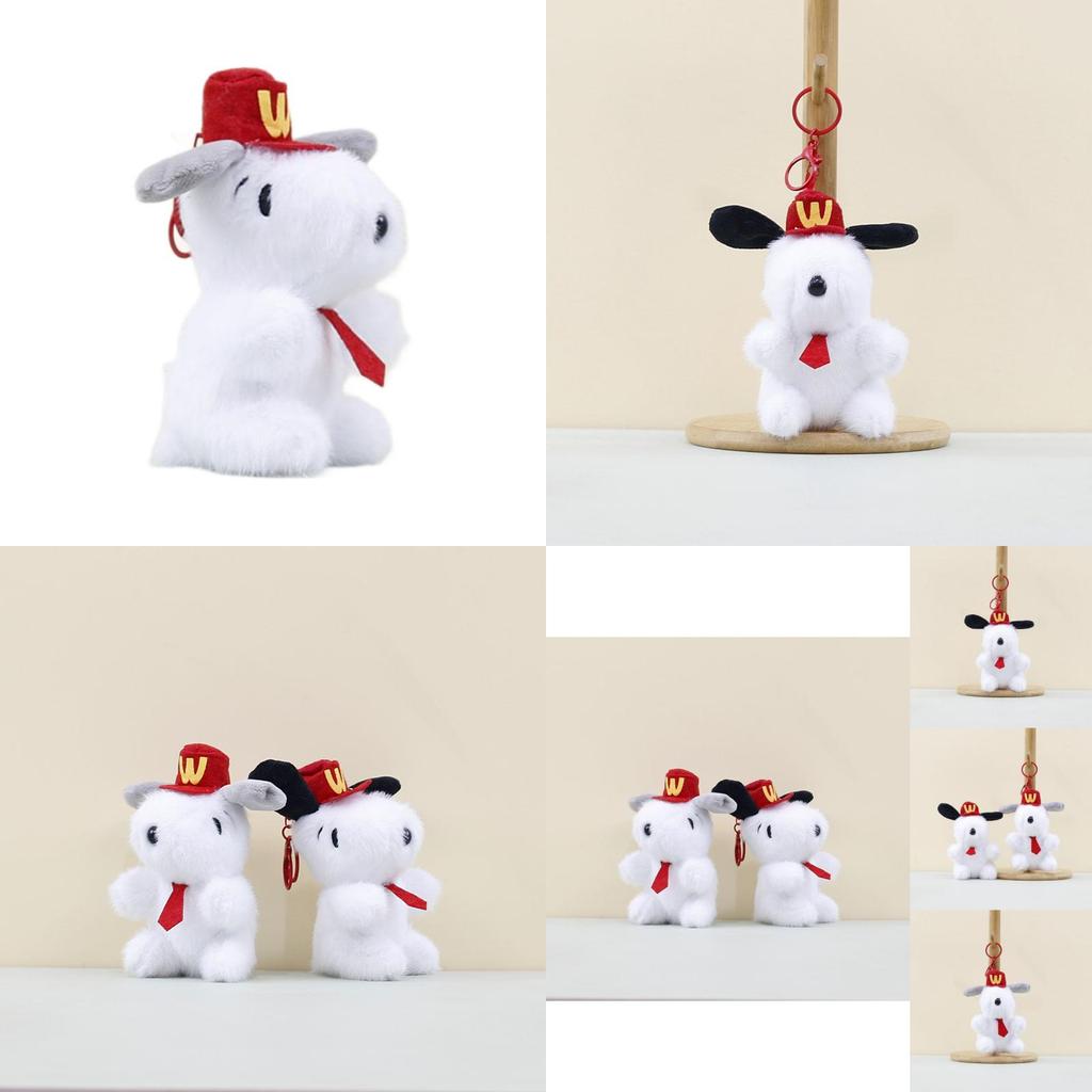 Adorable Grey And Black Plush Dog Keychain Cute Stuffed Animal Doll For Bags