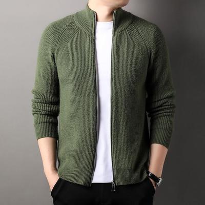 Men's Knit Zip-Up Cardigan Sweater - Casual Versatile Stand Collar Jacket for Autumn/Winter