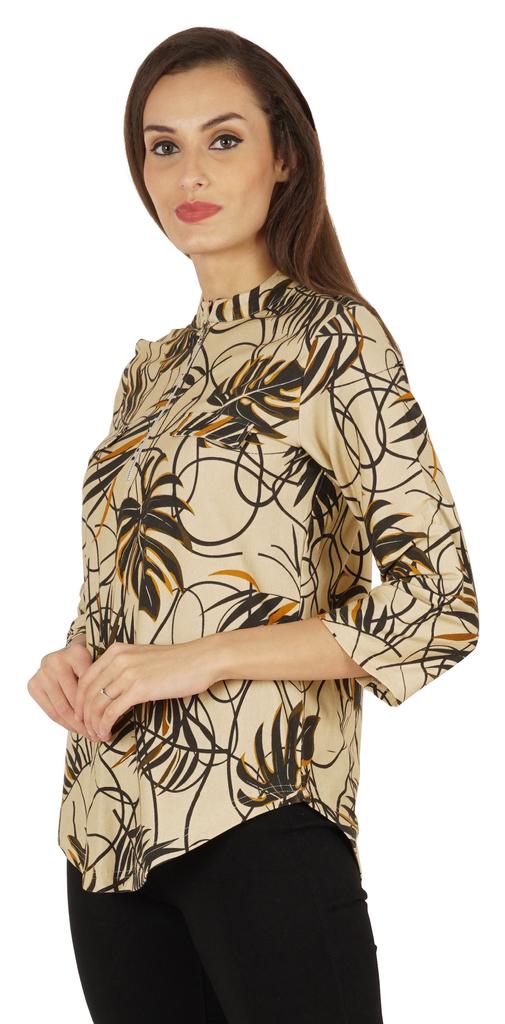 Inkmeso Fashionable Printed Casual Top For Women  s Mandarin Collar Relaxed-Fit Tunic