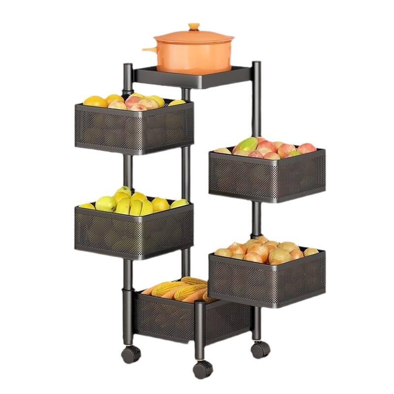 Drehbarer Multifunktionaler Küchenwagen mit Rädern - Bodenstehendes Mehrschichtiges Lagerregal für Snacks, Obst und Gemüse